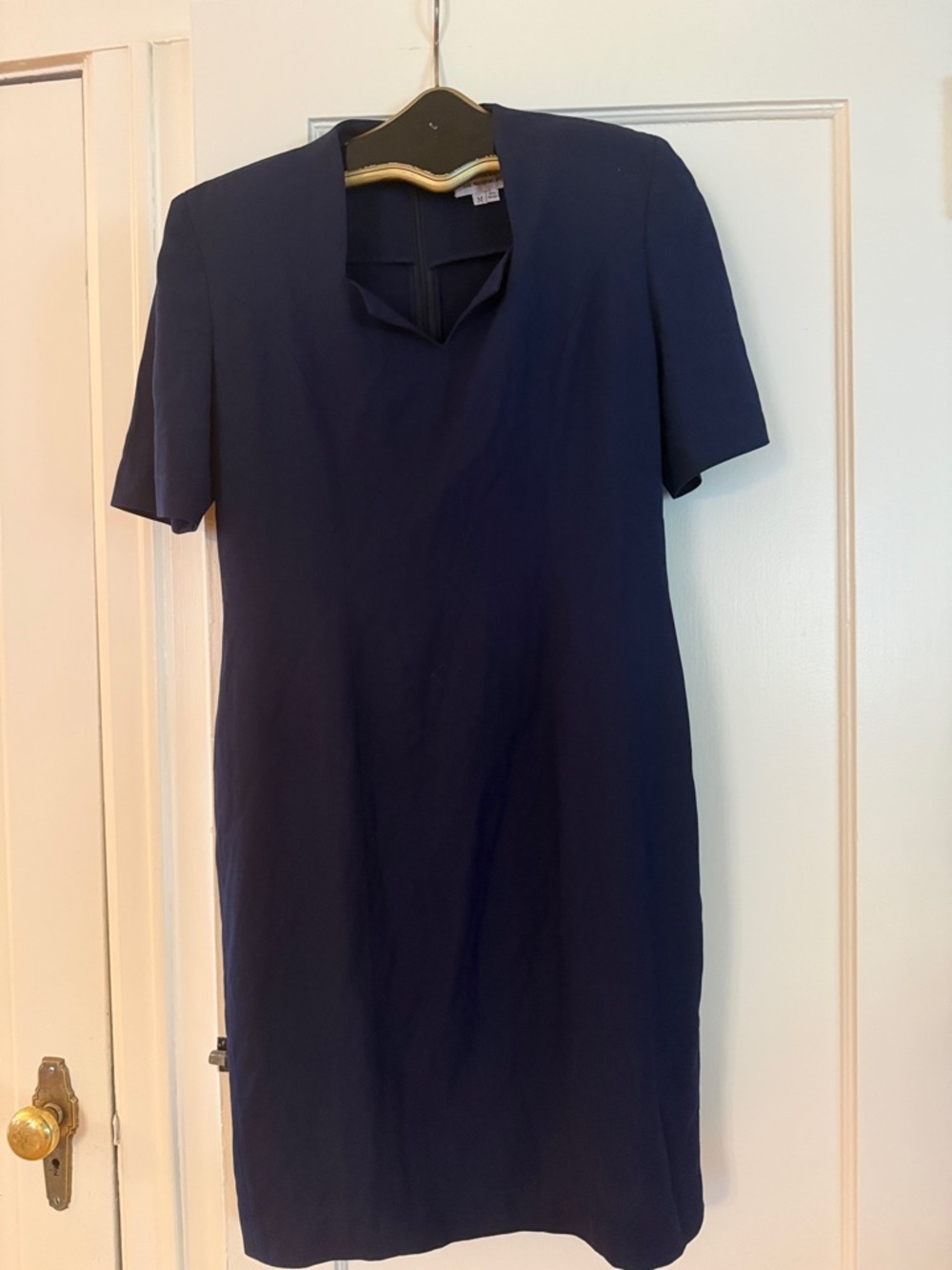 Classic Navy Midi Dress - Elegant Short Sleeve Women's Dress